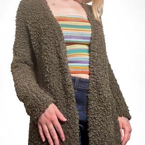 Olive green fuzzy cardigan with pockets